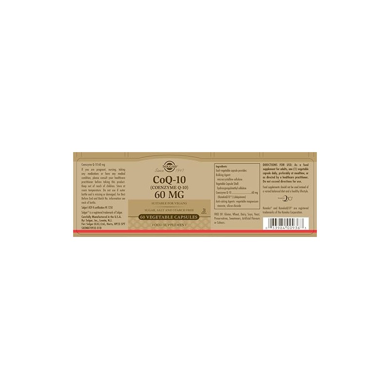 Solgar CoQ-10 (Coenzyme Q-10) 60 mg Vegetable Capsules - Pack