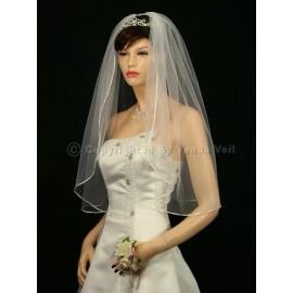 "Handmade" 1T White Bridal Elbow Length 1/8" Ribbon Edge Wedding Veil