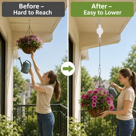 Retractable Plant Pulley Hanger for Hanging Baskets – Adjustable Hook for Plants, Bird Feeders and Patio Décor