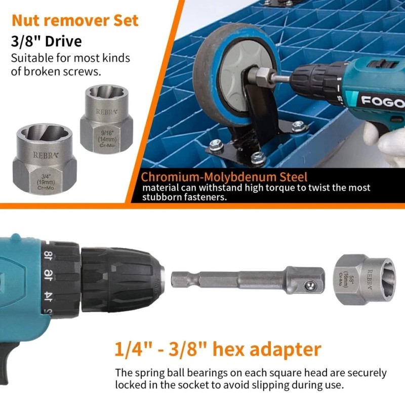 REBRA Screw Extractor and Left-Hand Drill Bit Set, Easy Out