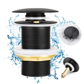 HOISGEAR Drain Fitting, Sink without Overflow, Pop-Up Valve for Washbasin, Universal, 1 1/4 Inch, Leak-Proof Drain Plug, Easy Installation for Sink and Washbasin, Matt Black