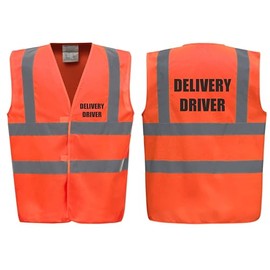 Brook Hi Vis Premium Safety Vest, Delivery Driver Printed Front & Back, Reflective High Visibility Waistcoat for Transport & Logistics. (UK, Alpha, M, Regular, Regular, Standard, Orange)