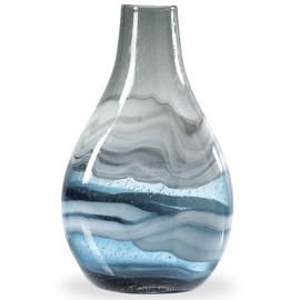 Torre & Tagus Andrea Mouth Blown Glass Vase for Home Decor - 14" Tall Large Blue Glass Vase Table Centerpiece, Handmade Blue Vases for Decor in Coastal Living Room, Entryway, Bedroom