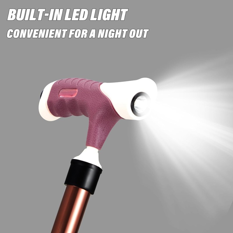 Folding Cane Seat Sturdy Lightweight Adjustable Handle Legs with LED