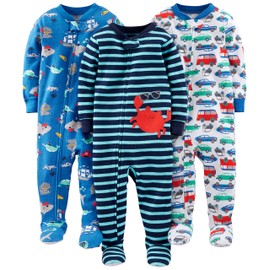 Simple Joys by Carter's Baby and Toddler Boys Pyjamas with Foot, Cotton, Pack of 3, Crab/Sea Creatures/Cars, 6-9 Months