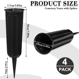 SGZIOO 6 Pcs Grave Flower Pots with Spike, Detachable Memorial Vases for Graves, Plastic Grave Pots, Black Grave Ornaments, Spiked Grave Vases, Grave Flower Holders for Fresh or Artificial Flowers