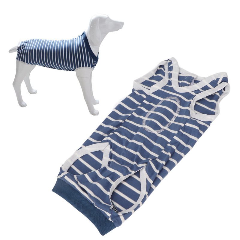 Dog Recovery Suit Stretchy Breathable Adjustable Collar Stripe Pet Post