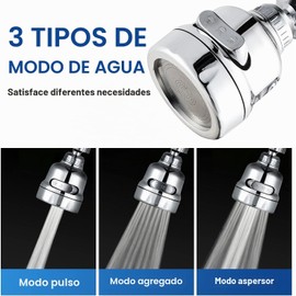 2 unidades de 3 modos ajustables para grifo, accesorio giratorio de 360 grados, para fregadero de cocina, ahorro de agua, boquilla extendida, chapado en cromo