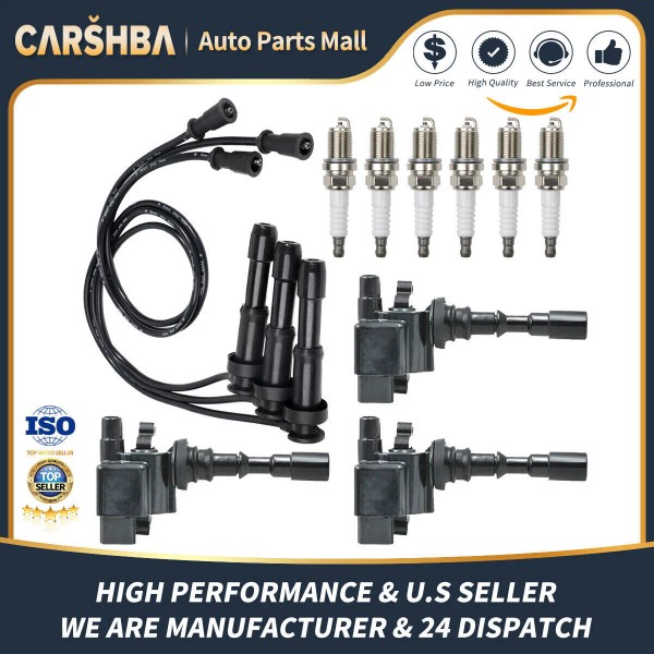 CARSHBA UF439 3*Ignition Coil & Spark Plug Wires For 2003-2006