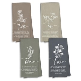 KTYHD Boho Christian Bible Verses Kitchen Towels, Boho Bible Verses Bathroom Hand Towels Decorative Set, Faith Love Peace Hope Dish Towel for Kitchen, Faith Scripture Botanical Home Decor