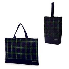 COLORFUL CANDY STYLE NK301100 Lesson Bag, Shoe Case, Set of 2, Lesson Bag, Shoe Case, Preparation for School Admission, Stylish, Common Tartan, Dark Green