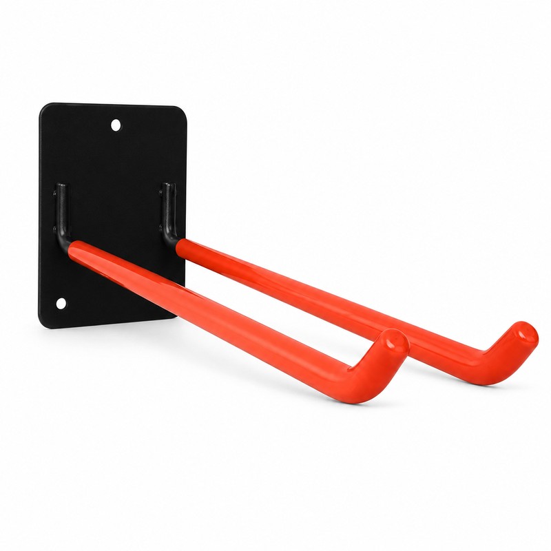 Double-Prong Wall-Mounted Garage Tool Hook for Shovels & Rakes, Black