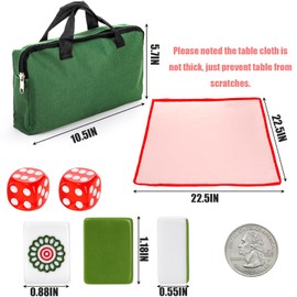 Cedilis Chinese Mahjong Set- 146 Small Melamine Tiles(1.18", Green) with Portable Travel Handbag, Playing Mat and 2 Dice for Family Gathering