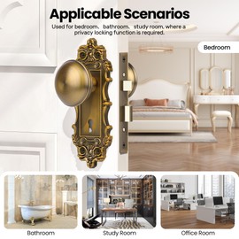 CEYMIO Mortise Lock Door Knobs Interior Brass Door Knob Antique Gold Door Handle Skeleton Key Privacy Vintage Door Locks for Bedrooms Bathroom