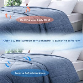 meadow park Cooling Comforter Queen Size, Double Sided Cooling Blanket for Hot Sleepers, Cold Tech Fabric, Q-Max>0.55, Lightweight Breathable Summer Comforter, 90” x 90”, Navy.