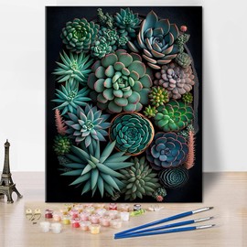 TISHIRON Succulents Paint by Numbers Adults, Plants Painting by Numbers Kits on Canvas, Flowers Painting by Numbers Kit for Adults, DIY Acrylic Painting Crafts 40 x 50 cm (Frameless)