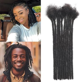 Dreadlock Extensions Human Hair Loc Extensions Dreads Extensions for Men Women 0.4 cm 12 Inch 10 Strands Handmade Permanent Locs Extension Natural Black Soft Locs Hair Extensions Can be Dyed Bleached