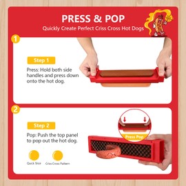 COSPELEY Hot Dog Cutter Tool - Pop-Out Hot Dog Slicer Criss Cross, Stainless Steel Blades, Suitable for Kitchen, Grilling, Tailgating, Camping and Backyard Outdoor BBQ - 11 Inch - Red