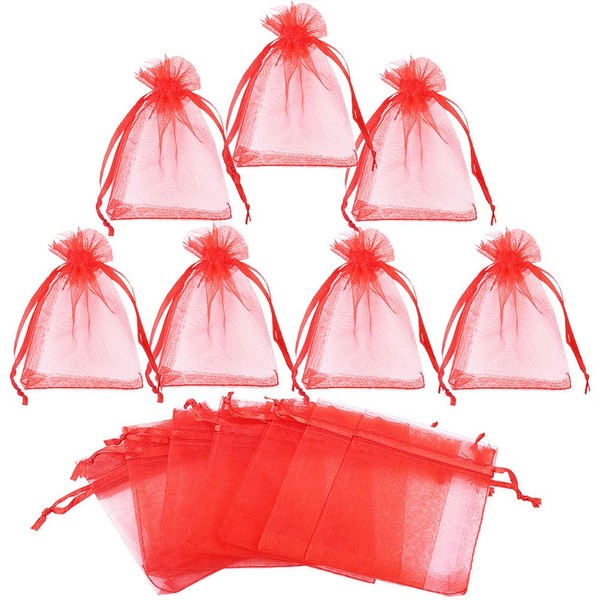 Gudotra Pack of 50 Red Bags for Graduation Confetti Organza Bags for Graduation Confetti Wedding Birthday Favors (7 cm x 9 cm)