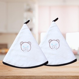 Cocoon Lab Round Towel Terry Towel 2 Pieces 100% Cotton Tea Towel Set Towel with Hooks Kitchen Bathroom Accessories White and Black Hands for Dishwashing (Teddy)