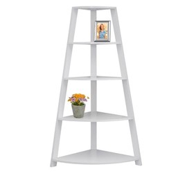 Pemberly Row Bookshelf Etagere Corner 4 Tier 60" H Office Bedroom Laminate White