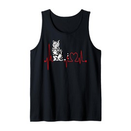 Tabby Cat Heartbeat EKG Funny Cats & Kitten Lovers Tank Top