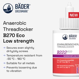 BÄDER Threadlocker B222Eco Low Strength Purple 50ml Bottle - High Temperature Resistant, Fluorescent - Works on All Metals and Threads, for Large Threads - Quality Made in Germany