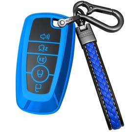 Yonmcfn for Ford Key Fob Cover with Keychain,TPU Protective Case (Blue)