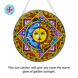 Thorness Sun and moon eclipse glass sun catcher 150mm with chain for hanging perfect for conservatory | living rooms | garden | garden hanging | suncatchers | rainbow colours