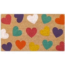 JarThenaAMCS Valentine's Day Natural Coir Doormat Colorful Candy Heart Welcome Floor Mat Non-Slip Entrance Door Rugs for Indoor Outdoor Home Bathroom Decor, 16.5 x 29 Inch
