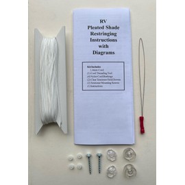 50 ft White Cord RV Pleated Shade Restring Kit - Record - Blind - Motorhome - Day Night (White = Cord Color).