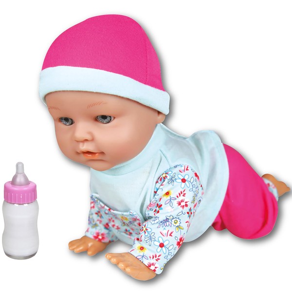 Lissi: 12" Crawling Baby Doll - Pink & Blue -