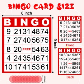 50 Sheets Double-Sided 8’’×9’’ Large Bingo Cards for Seniors Jumbo Bingo Cards and Chips Colorful Paper Sheets Deluxe Game Set with Colorful Transparent Chips Game Supplies for Adults Party Games