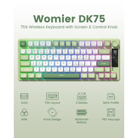 Womier DK75 Wireless Membrane Keyboard,75% Silent Keyboard RGB Backlit with Knob & OLED Display, 2.4GHz/Type-C/BT5.0,MDA Profile,Mechanical-Like Keyboards for Gaming/Typing/Win/Mac/PC