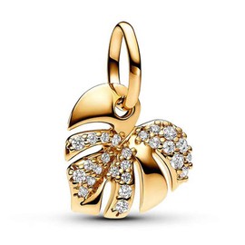 Amuefer Sparkling Monstera Leaf Charms for Bracelets 925 Sterling Silver with Cubic Zirconia Pendant for Necklaces Valentine's Day Mother's Day Christmas Jewelry Gifts for Women