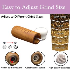 Tessie & Jessie Wooden Salt and Pepper Grinder Set, Premium Acacia Wood, 8" Elegant Refillable Salt Pepper Mill, Salt & Pepper Shakers for Seasoning, Stylish Gift Set (8"+8", White)