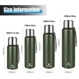 Insulated vacuum Thermo Bottle 1500ml/50.7oz with cup Stainless steel coffee bottles for hot and cold drink water flask.(Green,1500ml)