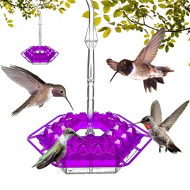 Yharnamite Hummingbird Feeder, 30 Ports Outdoor Hanging Feeder with Built-in Ant Moat & Bee Proof, Durable Garden Decoration for Attracting Hummingbirds - Easy to Clean & Refill (Puprle)