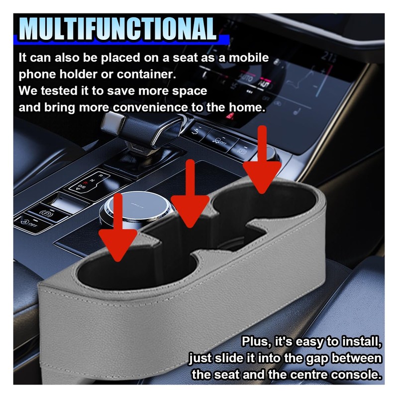 ZIMISI Car Cup Holder, PU Leather Auto Front Console Gap