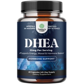 DHEA Supplement for Women & Men - Pure DHEA 25mg for Hormone Balance, Improves Mood Stability, Brain Function, Immune System, Energy & Fertility - Dehydroepiandrosterone Capsules for Adults - 60 Ct