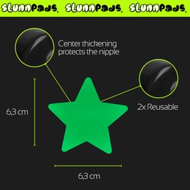StunnPads Wiederverwendbare und im Dunkeln leuchtende Nippelcover Nippelpads mit Luminösem Leuchteffekt in DREI Formen - Club, Festival und Party Hingucker (Sternform)
