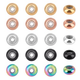 UNICRAFTALE - 20 abalorio deslizantes de 5 colores de 8 mm con abalorio espaciadoras de goma Rondelle espaciadores de abalorio deslizantes de acero inoxidable para hacer joyas, hallazgos de 2 mm de