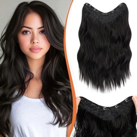 Benehair 18 Inch Clip in Hair Extensions Long Curly Wave Clips in One Piece 5 Clips Extensions Synthetic Fiber Full Head Natural Looking Black Hair Piece for Women(Black, 160g)