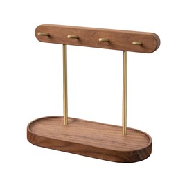 muso wood Walnut Key Stand for Entryway Table, Wooden Key Holder with 4 Hooks, Perfect for Key Trays, Valuables Trays, Jewelry Trays
