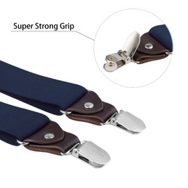Buyless Fashion Suspenders for Men - 48" Elastic Adjustable Straps 1 1/4" - Y Shape - 5103-Navy