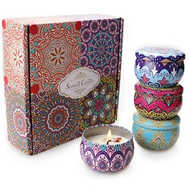 Veladoras Aromaticas, Juego de 4 Velas Aromáticas de Cera de Soya 100% Pura, Velas Aromaticas Relajantes, Vela Aromáticas Decorativas para Regalos Mujer, Perfectas para Meditación