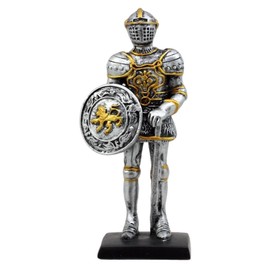 Ebros Gift Medieval English Knight Dollhouse Miniature Figurine 4" H Suit of Armor Lion Heraldry Shield and Sword Sculpture Decor