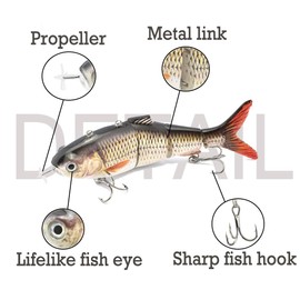 ods lure Robotic Swimming Lure Electric Fishing Lure USB Rechargeable 4-Segment Swimbait with Fishing Hooks for Bass Trout Perch Muskie (B)