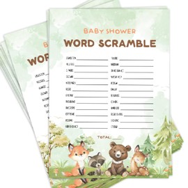 GardenCity 50 Baby Shower Word Scramble Game Cards, Woodland Baby Shower Games for Boy or Girl, Gender Neutral, Woodland