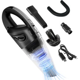 Hiluce Car Vacuum Portable Cordless, Handheld Vacuum Cleaner High Power for Wet and Dry, USB Rechargeable Lightweight Cordless Vacuum, 0.45L Capacity Storage Bag,for Car/Stairs/Pet Hair(Black Silver)